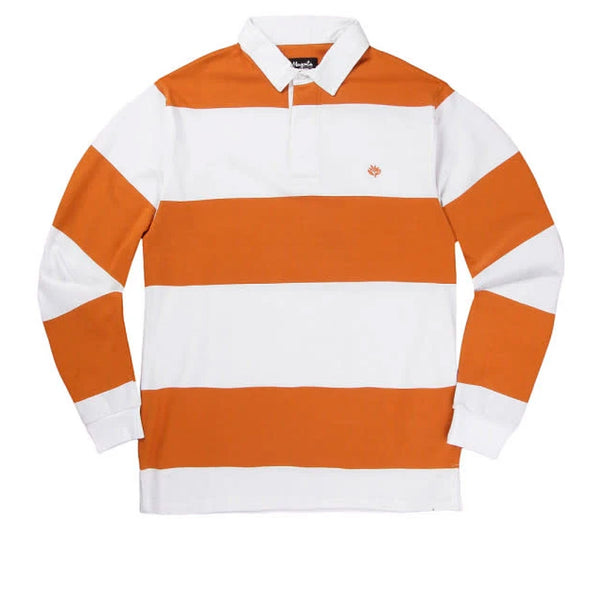 Magenta LS Polo Rugby Shirt Orange/ White