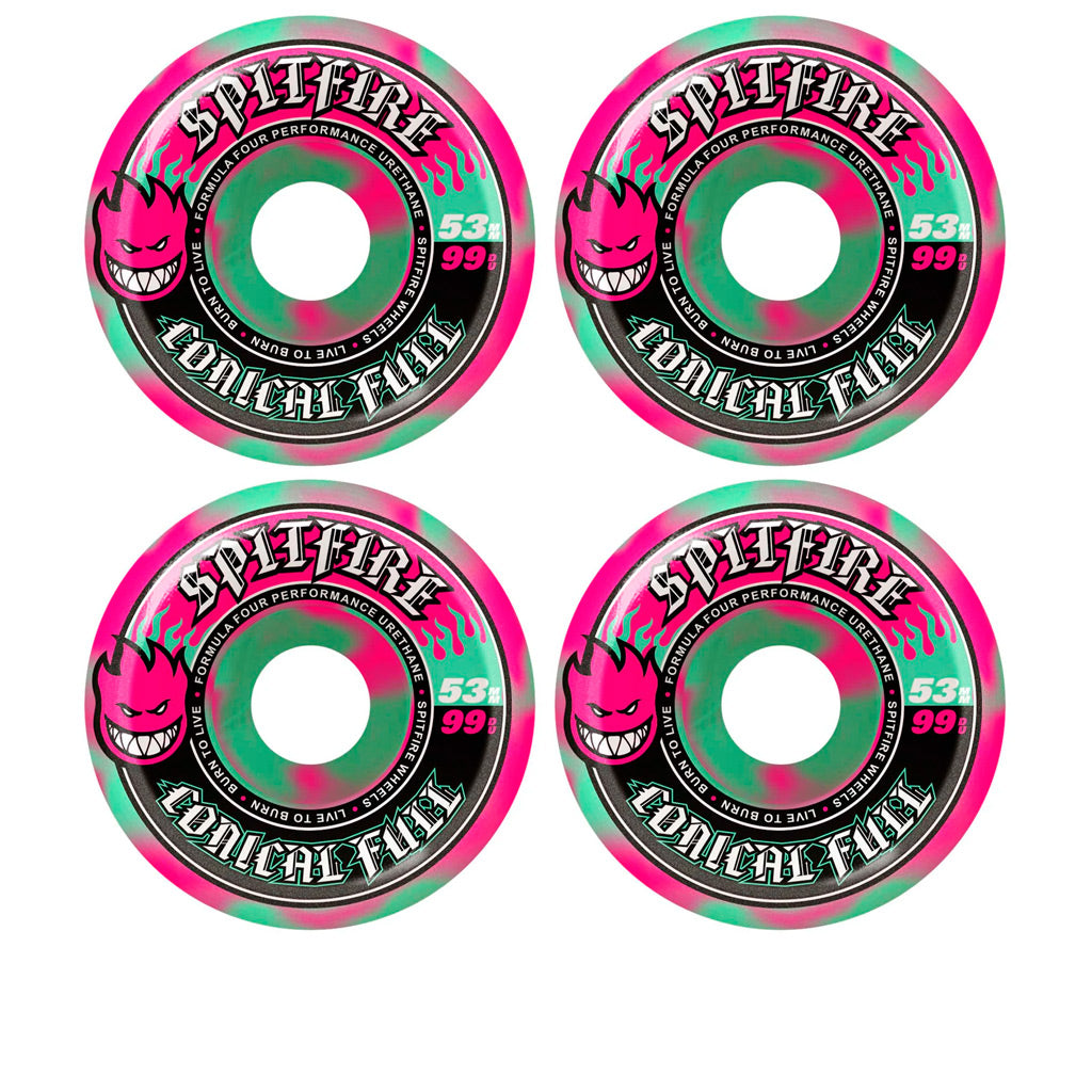 SPITFIRE CONICALFULL53㎜99DURO Spitfire F4 Conical Full 99Du 53mm (Teal/Pink Swirl) – Welcome