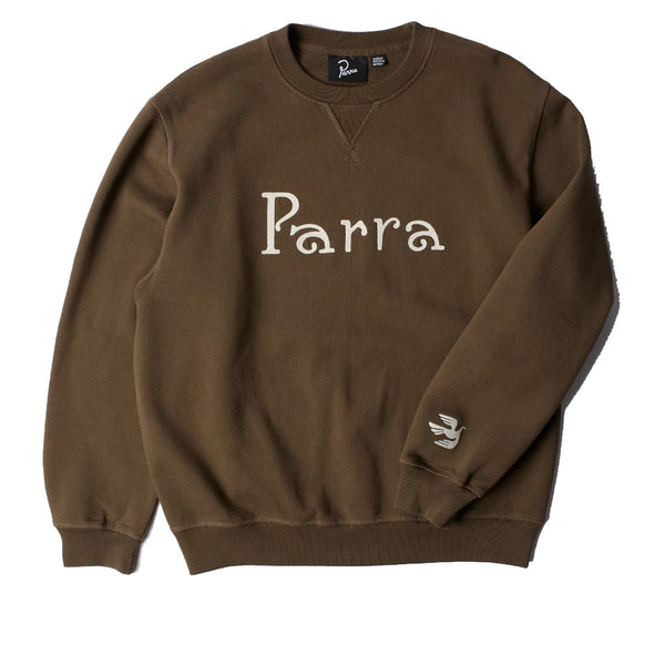 Parra Weird Trad Logo Crew Neck Sweatshirt Brown