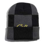 Cafe Check Fold Beanie Charcoal/Black/Gold