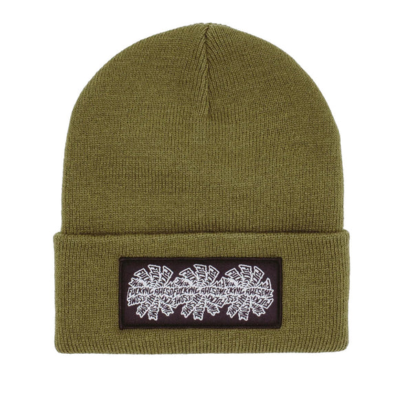 Fucking Awesome Three Spiral Edge Stitch Beanie Winter Moss