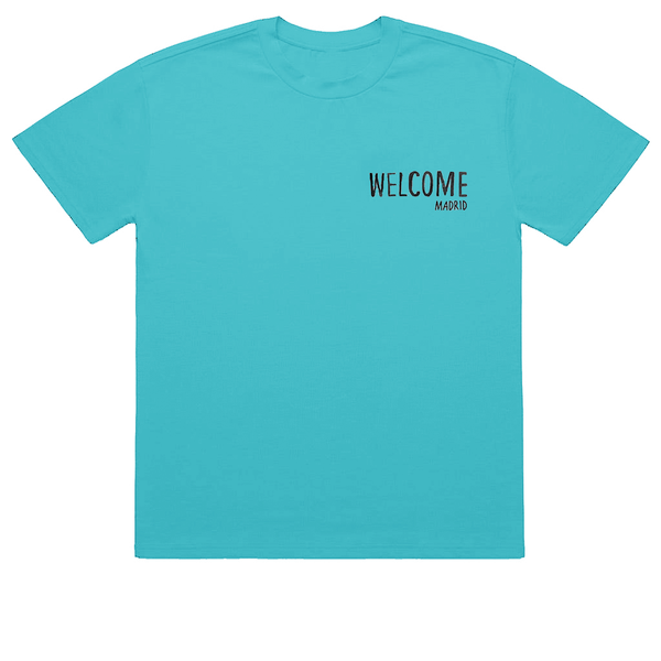 Welcome Madrid Faces Art Teal Tee