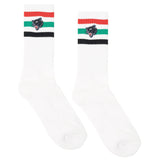 Hardies Embroidered Panther Striped Red/White/Green Socks